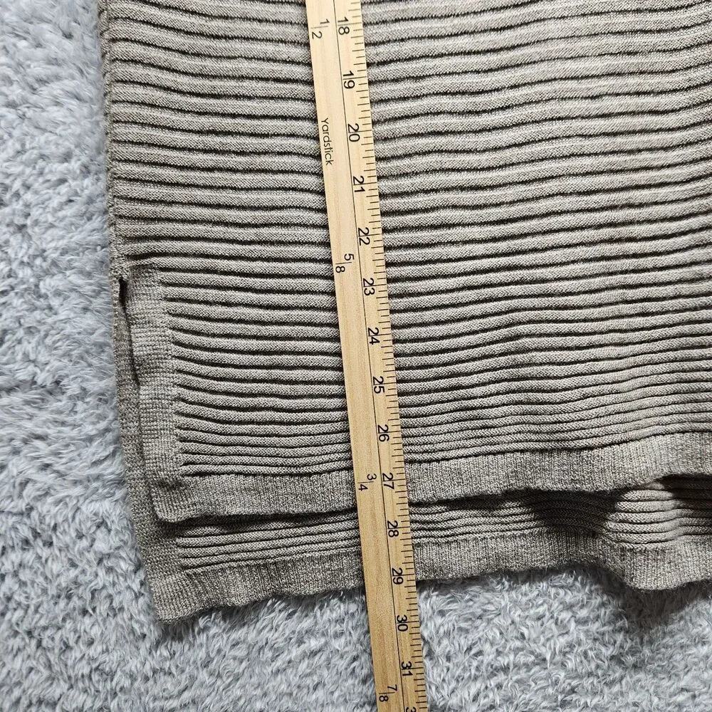 Tahari Womens Brown Ribbed Merino Wool Sweater Button Down Back Size Medium